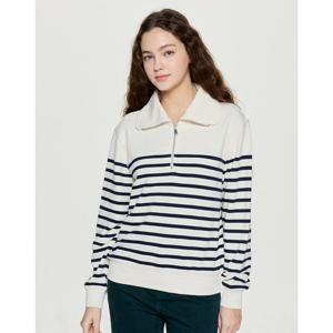 헤지스 여성 25FW 아이코닉 루즈핏 스트라이프 반집업 스웨트셔츠 아이보리 HSTS5D802IV