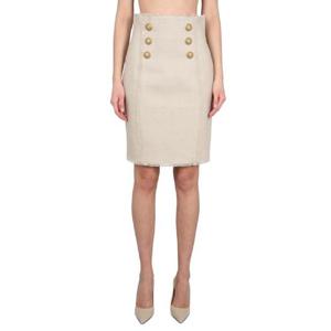 BALMAIN 리넨 미디 스커트 AF0LB845HB120AS