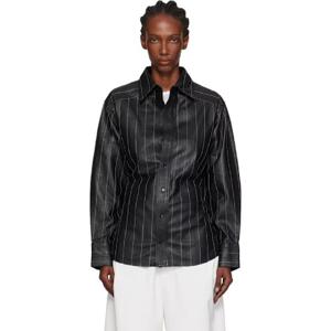 25 FW 빅토리아베컴 여성 블랙 탭 디테일 가죽 셔츠 252784F109000