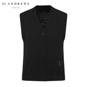 [세인트앤드류스] 공용 레더 와펜 페이크 오픈 니트 베스트