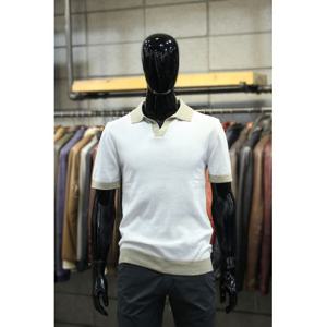 [빠니깔레]MARIO이태리직수입 린넨코튼블랜드 화이트배색반팔카라니트티 f-init02wh