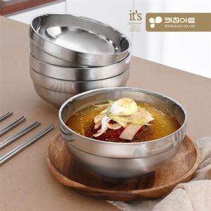 키친아트 이중 스텐 면기 4P + 젓가락 세트 냉면기 스텐면기