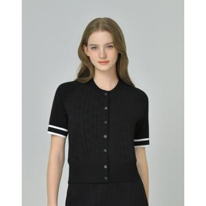 헤지스 골프 여성 25FW 블랙 여성 자카드 패턴 반팔 가디건 HWSW5C613BK