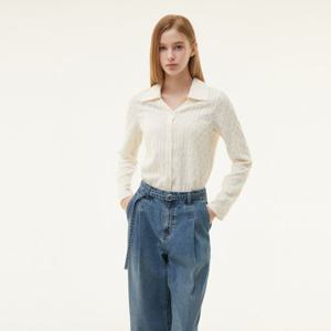 [플라스틱아일랜드] (PQ3WB961) 조직감 오픈카라 블라우스