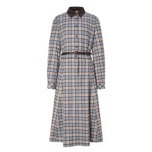 헤지스레이디스 (HSDR5D902) 블루 벨티드 면 긴팔원피스