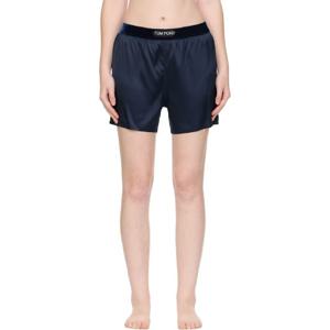 톰포드 반바지 네이비 스트레치 실크 새틴 박서 쇼츠 252076F072001