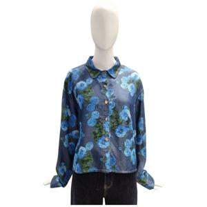 [페이지플린]카라넥 플라워 프린트 데님 블라우스 F5CBL011