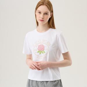 [르꼬끄]여성 레귤러핏 로즈 그래픽 반팔티 QP322ORS73_OWT1