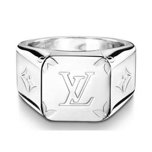 25 FW 루이비통 모노그램 패턴 시그넷 폴리싱 팔라디움 스퀘어 링 반지 M62487 M62488