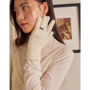 [질스튜어트] 화이트 블랙 리본 장식 포인트 핑거홀 터치 장갑 JAGV5F811