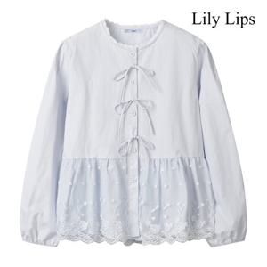 릴리립스  트리플 리본 밑단 레이스 블라우스 (YL9SH003)