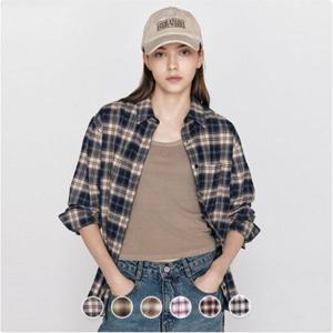 [지오다노]여성 가을 겨울 플란넬 오버핏 면 체크 셔츠 남방 345911