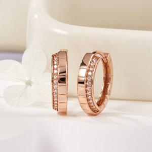 [비앤비골드] 14K 이중 큐빅 사각컷 원터치 링귀걸이 한쌍 PNE42095