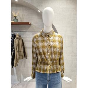 [페이지플린]카라넥 지지미 체크 셔링 블라우스 F5CBL014