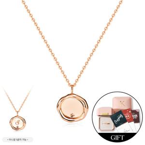 *커스텀 가능* [비앤비골드] 14K 물결 원형 다이아 코인 각인 커스텀 체인 목걸이 LON41957