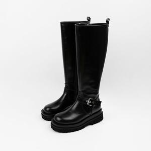 [신난다슈] 여성 롱부츠 5cm 여자 키높이 롱 워커 부츠 발편한 통굽 버클 AG259047 블랙