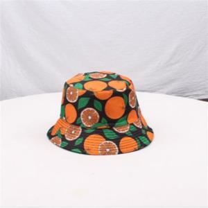 밀짚 왕골 모자 감귤패턴 벙거지 모자 챙 사계절