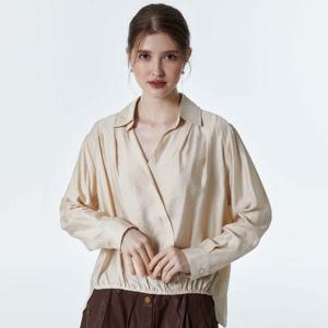 샵앤) 여성 슬릿 카라넥 밑단밴딩 언발 샤이니 긴팔 블라우스 CL-WBL0396