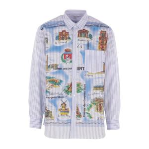 꼼데가르송 그래픽 프린트 스트라이프 코튼 셔츠 FPB058W25 1ST