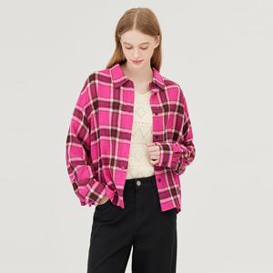 [베네통] 슬리브 자수 체크 블라우스_BABL51561PK