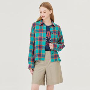 [베네통] 슬리브 자수 체크 블라우스_BABL51561MT