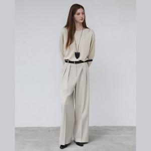 플라스틱아일랜드  (PR4WP062) 투턱 레직기 와이드 팬츠