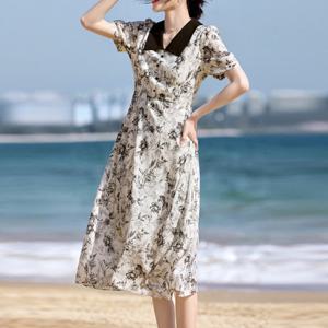 [바바라옷장]251165 - 배색 카라 쉬폰롱원피스 면원피스 인견원