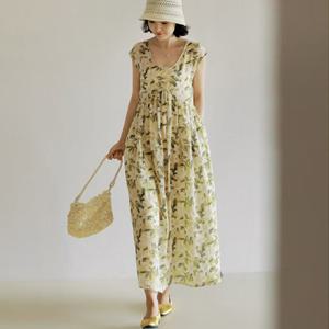 [바바라옷장]256015 - 브이 셔링 코튼롱원피스 면원피스 인견원