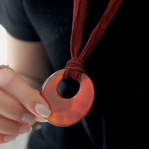 바이데이지 레드 자마노 원석 실크 코드 목걸이 Bn0591