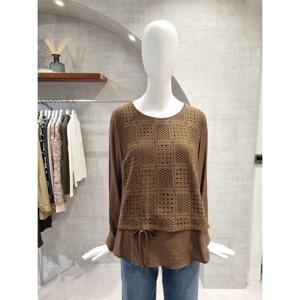 페이지플린  (F5CBL517) 라운드넥 니트 배색 긴팔 블라우스