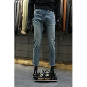 [빠니깔레]MARIO연청포켓배색워싱 슬림스트레이트 스판데님진 m-qjean51bl