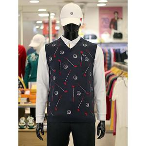 루이까스텔 세이브존03 남성 골프 가을 자카드 패턴 브이넥 니트 베스트 조끼 AG7MDVT934A