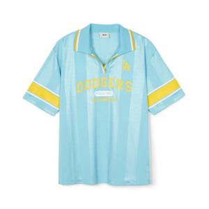 MLB반팔티 PQJ 3FTSV1743-07ABS 여성 바시티 사커져지 브이넥 오버핏 카라 반팔 티셔츠