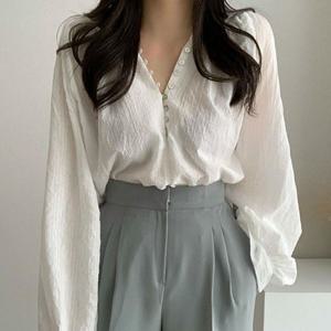 D00269 에리 숙 블라우스 셔링 청남방 데님숙 롱블라