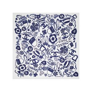 [엘러브] 샤넬 20V 심벌즈 스퀘어 스카프 90 아이보리/블루 5ET1727