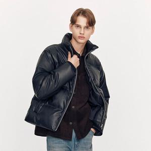 지오다노 075928 남자 겨울 가죽 페이크레더 지퍼 목넥패딩 푸퍼 01075928