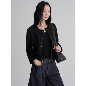 (35583ZLY15) [에잇세컨즈] 스웨이드 라운드넥 숏 아우터  블랙