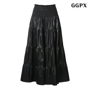 GGPX 스모크 뱅딩 캉캉 레더 롱 스커트 (GODWH002D)