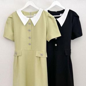 리본 배색 퍼프 빅사이즈 306P585S 빅사이즈미시옷 의