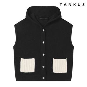 [탱커스]후드 포켓 배색 버튼업 니트 베스트 (TX4VT007L0)