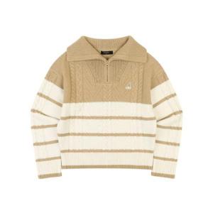 M 캉골긴팔티 CQK KPFW-KN18750BE 우먼스 스트라이프 하프집 스웨터 1875 베이지