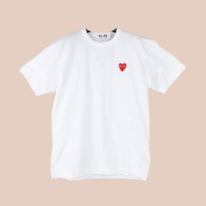 플레이 꼼데가르송 레드 하트 반팔 화이트 AXT1082 [여주아울렛]