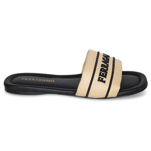 25 FW 페라가모 로고 엠보싱 투톤 라피아 러버 슬라이드 샌들 01K220782943