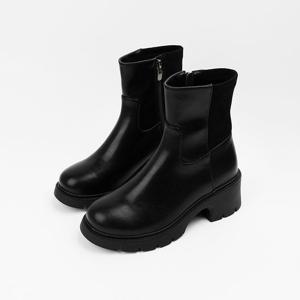 [신난다슈]여성 앵클부츠 5cm 숏 워커 앵글 부츠 기모 소가죽 발편한 통굽 MRO257240 블랙