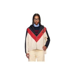 발렌티노 재킷 네이비   베이지 V로고 패치 후드 윈드브레이커 재킷 252476M180005