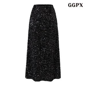 [GGPX] 스팽글 허리 밴딩 롱 스커트 (GPDWH008D)
