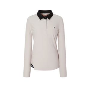 헤지스 골프 여성 25FW 베이지 여성 기모 배색 카라 티셔츠 HWTS5D712I1