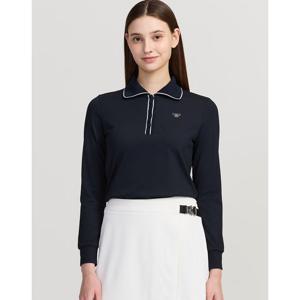 닥스 골프 여성 25FW PREMIUM 네이비 골지 4버튼 카라 티셔츠 DNTS5C660N3