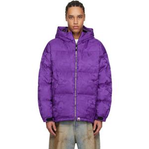 베이프 퍼플 솔리드 카모 자카드 다운 재킷 001DNK801001M 242546M178023