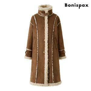 [보니스팍스]양털 퍼 배색 무스탕 롱 코트 (XP1JH005L0)